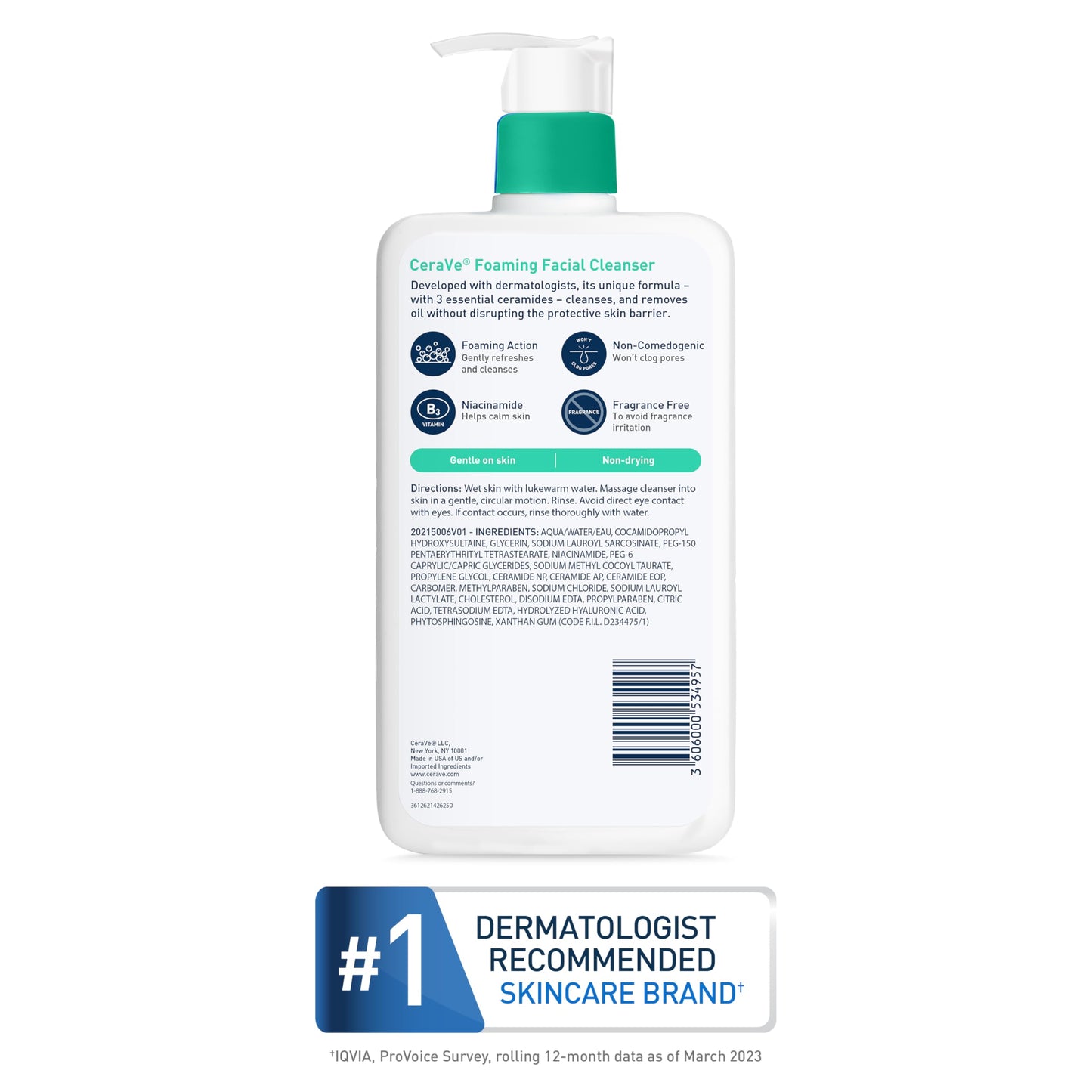 CeraVe Foaming Cleanser 16 oz for Daily Face Washing, Normal to Oily Skin